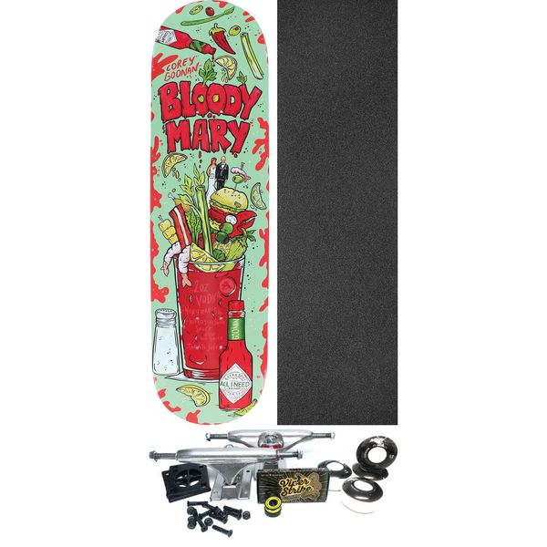 All I Need Skateboards Corey Goonan Bloody Mary Skateboard Deck - 8.3" x 32" - Complete Skateboard Bundle
